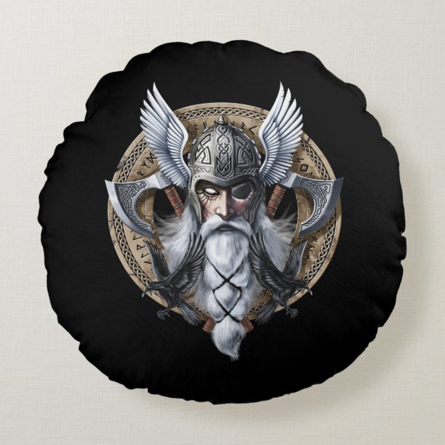 Norse Warrior God Odin Round Pillow (Front)