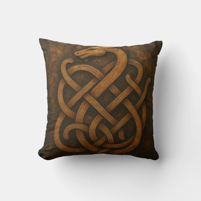 Norse Wolf Sigil – Viking Rune Art on Black Stone Throw Pillow (Front)