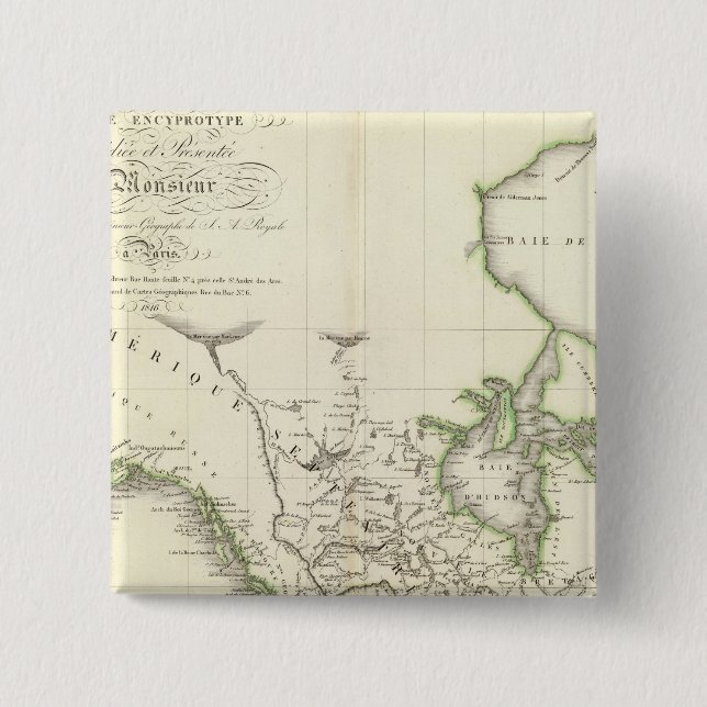 North America Atlas Map 2 Inch Square Button (Front)