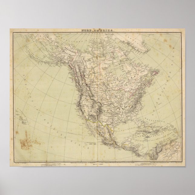 North America Atlas Map showing Indian tribes Poster (Front)