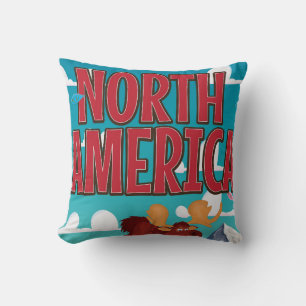 North america cartoon travel poster art. throw pillow