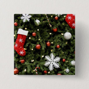 North America. Christmas decorations on tree. 2 Inch Square Button