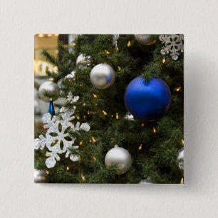 North America. Christmas decorations on tree. 2 Inch Square Button