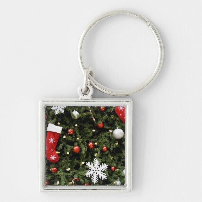 North America. Christmas decorations on tree. 2 Keychain (Front)
