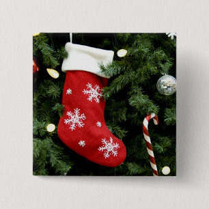 North America. Christmas decorations on tree. 3 2 Inch Square Button