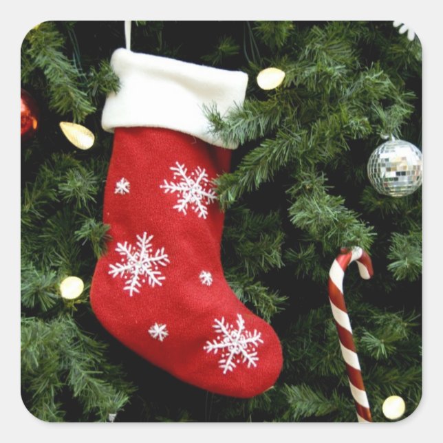 North America. Christmas decorations on tree. 3 Square Sticker (Front)