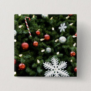 North America. Christmas decorations on tree. 4 2 Inch Square Button
