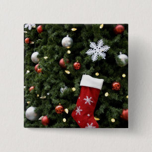 North America. Christmas decorations on tree. 5 2 Inch Square Button