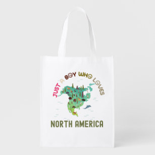 North America Continent Reusable Grocery Bag