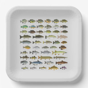 North America Freshwater Fish Group Paper Plate