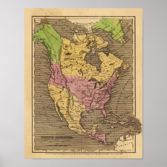 North America Hand Coloured Atlas Map Poster (Front)