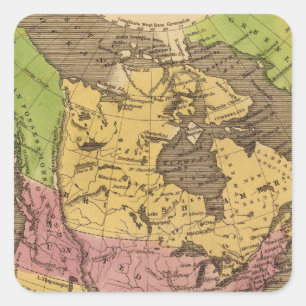North America Hand Coloured Atlas Map Square Sticker