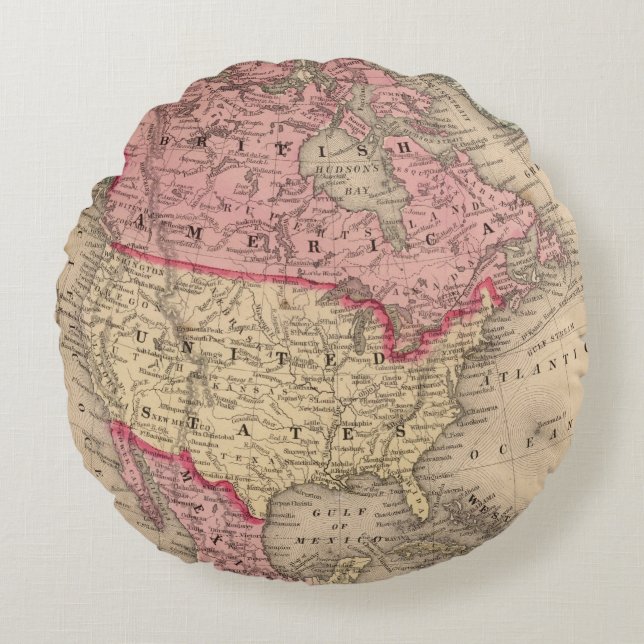 North America Map by Mitchell Round Pillow (Front)