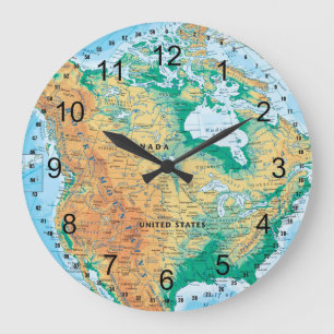 North America Map Large Clock