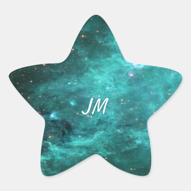 North America Nebula Turquoise Monogram Star Sticker (Front)