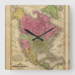 North America. Square Wall Clock