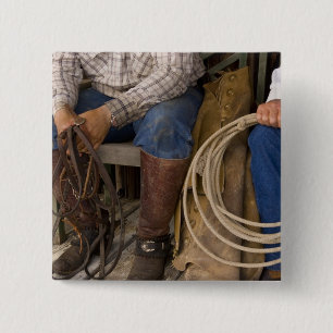 North America, USA. Cowboys relaxing and 2 2 Inch Square Button