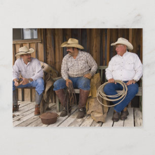 North America, USA. Cowboys relaxing and Postcard