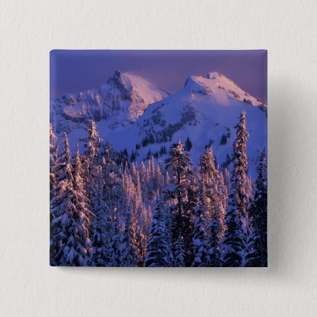 North America, USA, Washington, Mt. Rainier 4 2 Inch Square Button (Front)