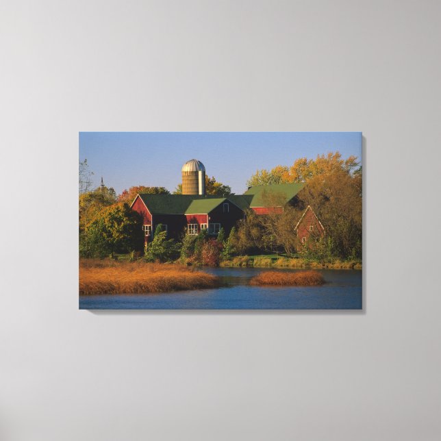 North America, USA, Wisconsin. Red Barn in Canvas Print (Front)