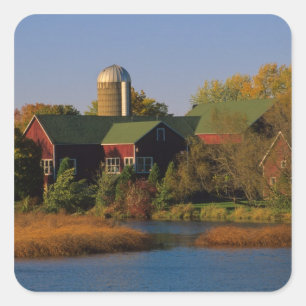 North America, USA, Wisconsin. Red Barn in Square Sticker