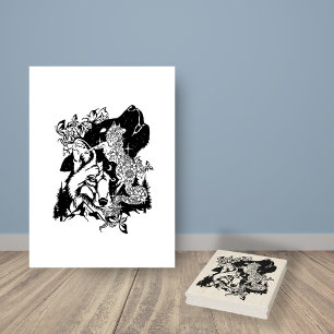 North American Coyote Art Colouring Page Rubber Stamp