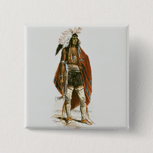 North American Indian 2 Inch Square Button (Front)