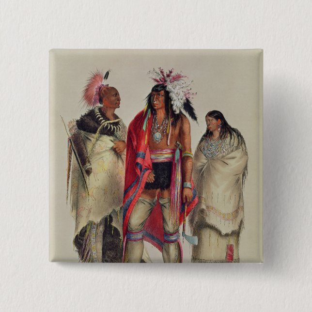 North American Indians, c.1832 2 Inch Square Button (Front)
