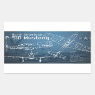 North American P-51D Mustang Blueprint Sticker