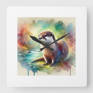 North American River Otter 280824AREF118 - Waterco Square Wall Clock