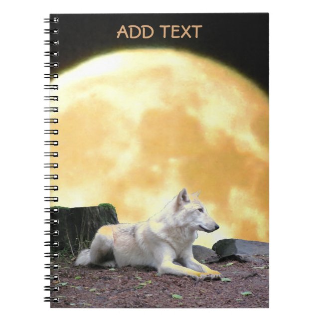 North American Wolf Against Full Moon Notebook (Front)