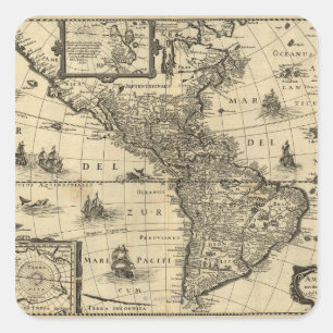 North and South America - Panoramic Map Square Sticker