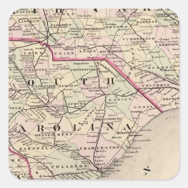 North and South Carolina 4 Square Sticker (Front)