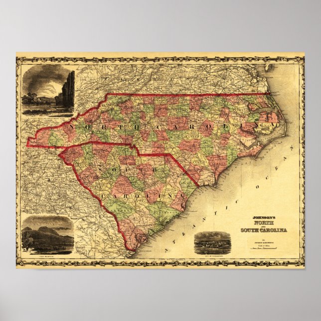 North and South CarolinaPanoramic Map Poster (Front)