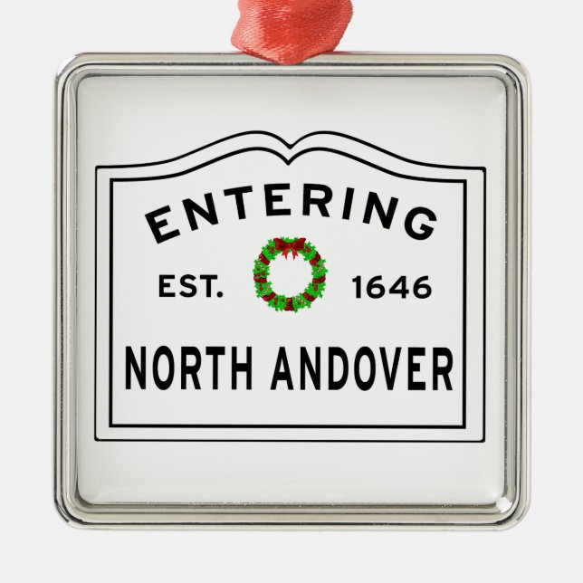 North Andover, MA Holiday Wreath Metal Ornament (Front)