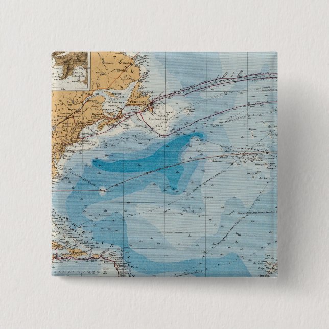 North Atlantic Ocean Map 2 Inch Square Button (Front)