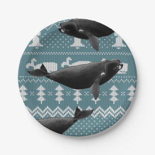 North Atlantic right whale Christmas Sweater Paper Plate