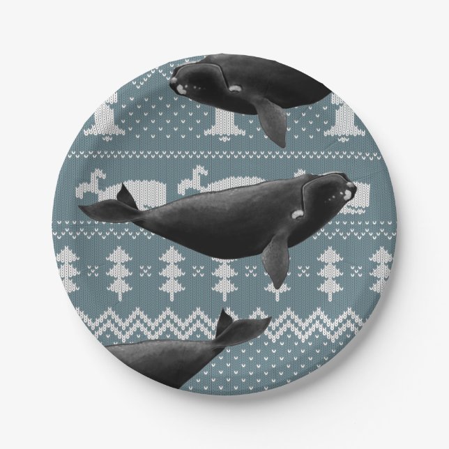 North Atlantic right whale Christmas Sweater Paper Plate (Front)