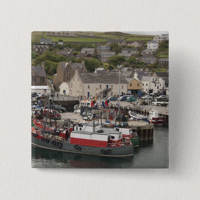 North Atlantic waterfront port of Stromness 2 Inch Square Button (Front)
