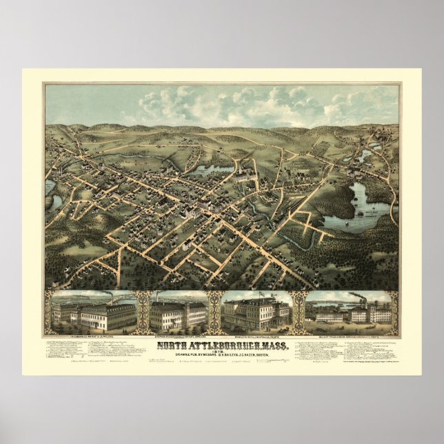 North Attleboro, MA Panoramic Map - 1878 Poster (Front)