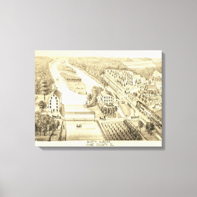 North Aurora Illinois 1871 River From Stone Litho Canvas Print (Front)