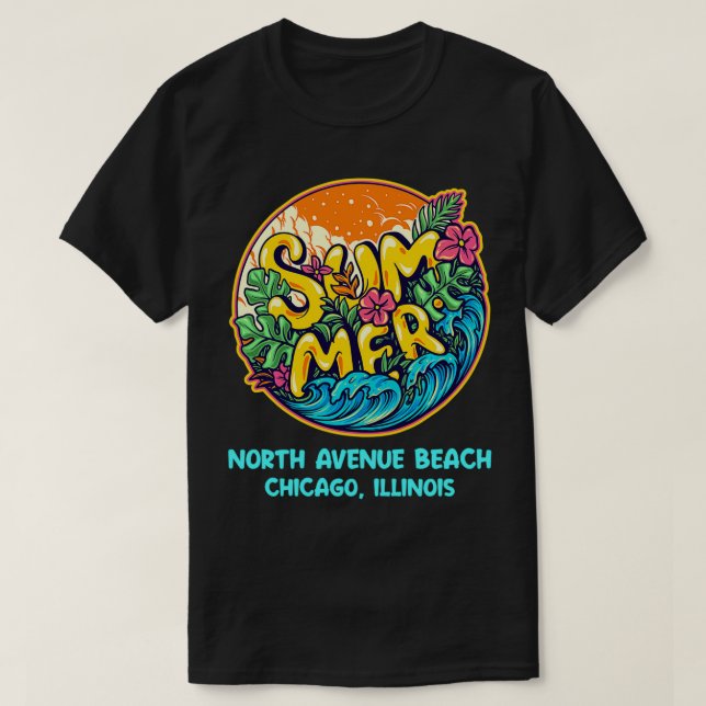 North Avenue Beach Chicago Illinois Summer Vacatio T-Shirt (Design Front)