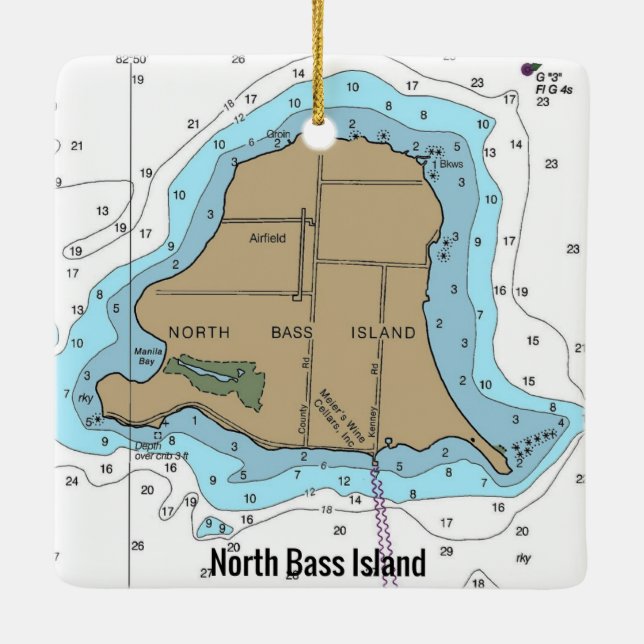 North Bass Island Lake Erie Chart Ceramic Ornament (Back)