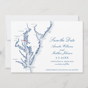 North Beach Maryland Mariage Élégante carte marine