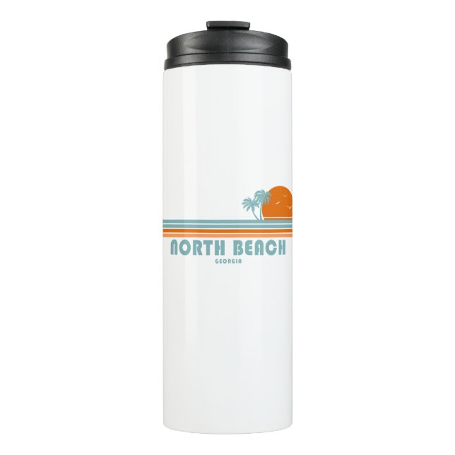 North Beach Tybee Island Georgia Sun Palm Trees Thermal Tumbler (Front)