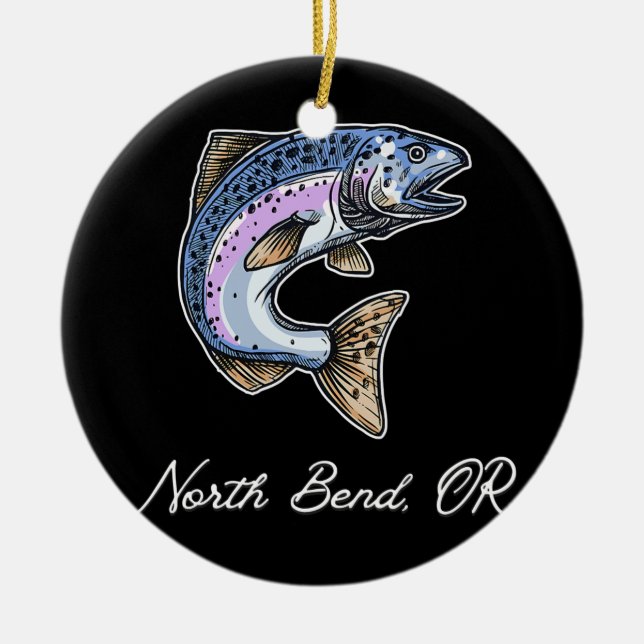 North Bend Oregon Cute Silvers Coho Salmon Ceramic Ornament (Front)