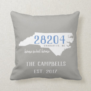 North Carolina Custom Zip Code/Colours Home Pillow