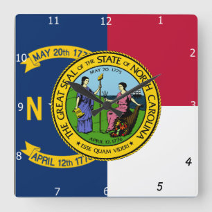 NORTH CAROLINA FLAG & SEAL SQUARE WALL CLOCK