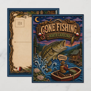 North Carolina Gone Fishing Roanoke Bass Postcard