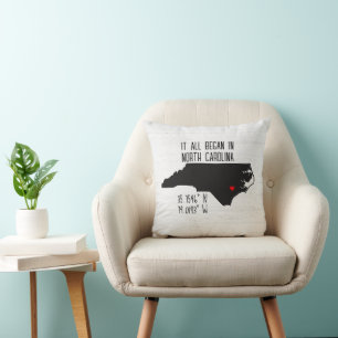 North Carolina GPS Coordinates with Heart Throw Pillow